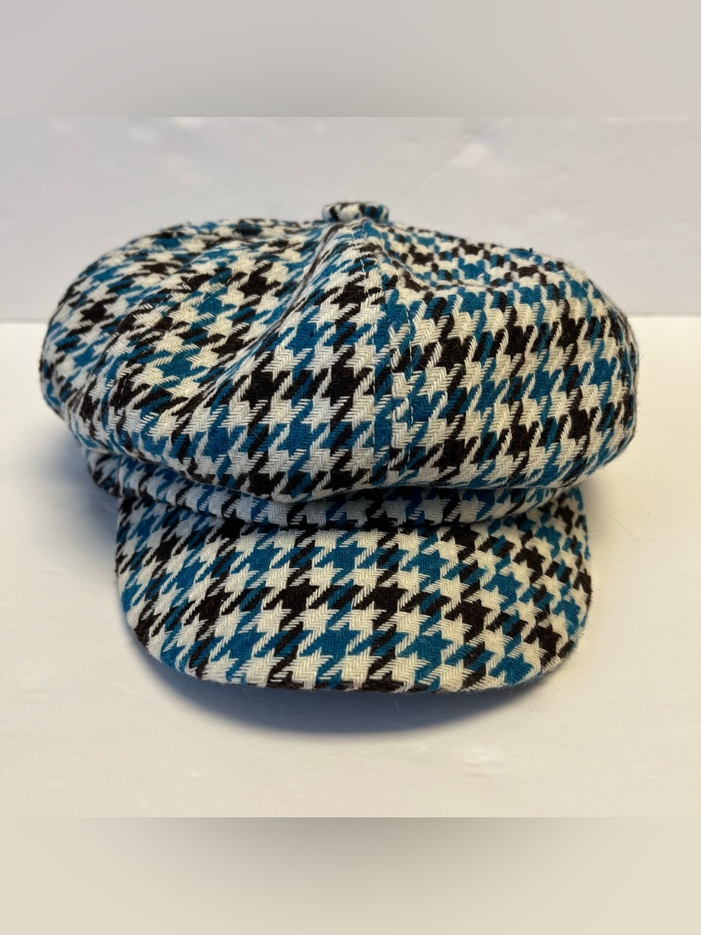 Vintage Broner Newsboy Cap Houndstooth Brown Teal Beige Retro New with Tags